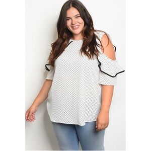 Curvy Cold Shoulder Polka Dot Top